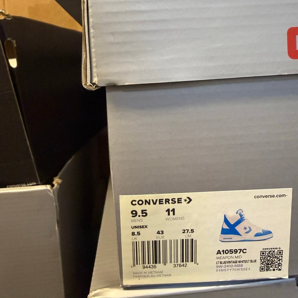 CONVERSE WEAPON MEN'S 9.5 MID UNC LARRY BIRD MAGIC JOHNSON NIB A10597C WHT BLUE - Picture 6 of 6